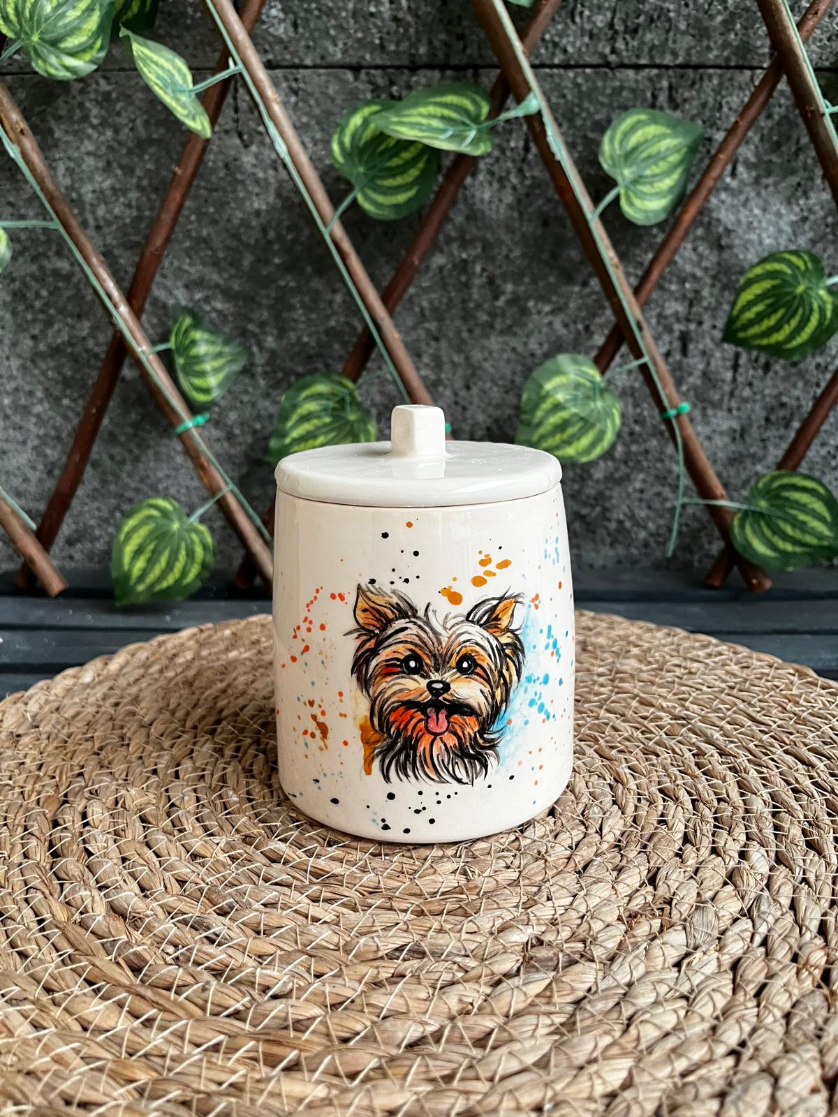 Hand Painted Ceramic Pet Urn: Custom Dog or Cat Portrait
