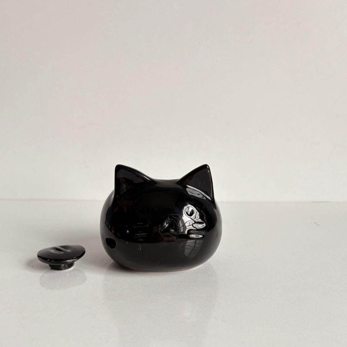Black Ceramic Cat Urn – Mini Pet Urn, Keepsake Urn for Ashes, Rainbow Bridge Memorial