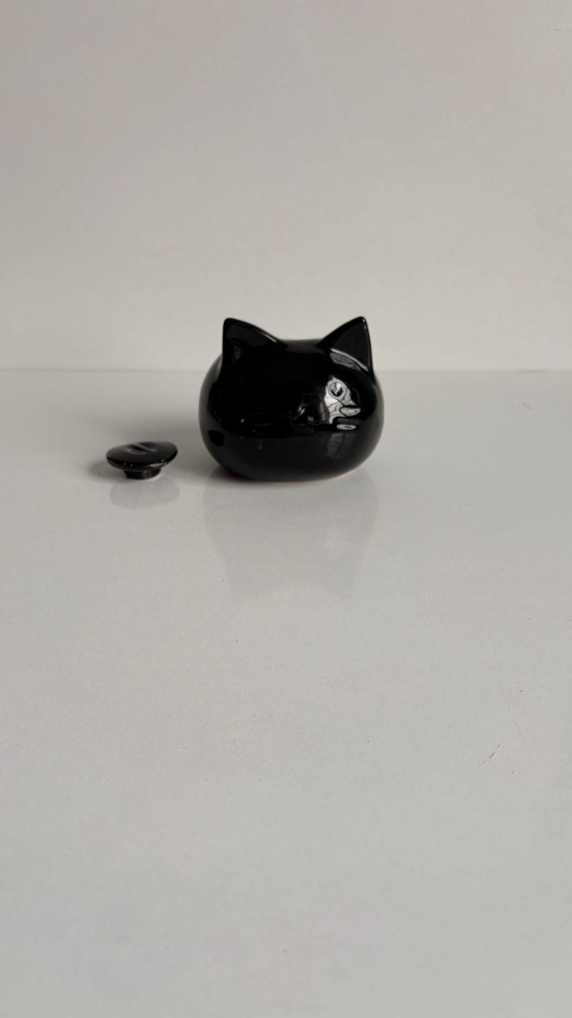 Black Ceramic Cat Urn – Mini Pet Urn, Keepsake Urn for Ashes, Rainbow Bridge Memorial