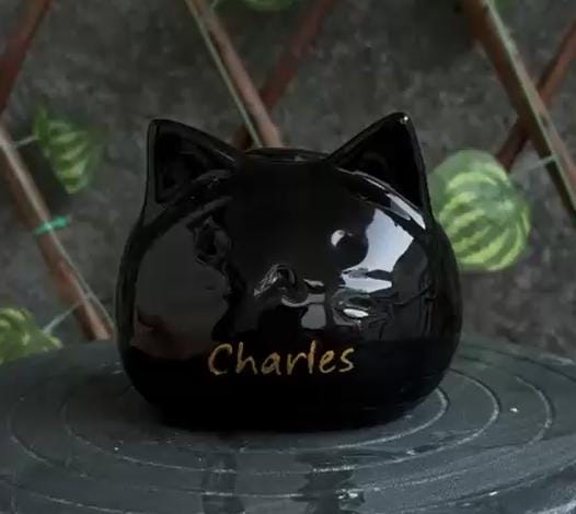Black Ceramic Cat Urn – Mini Pet Urn, Keepsake Urn for Ashes, Rainbow Bridge Memorial