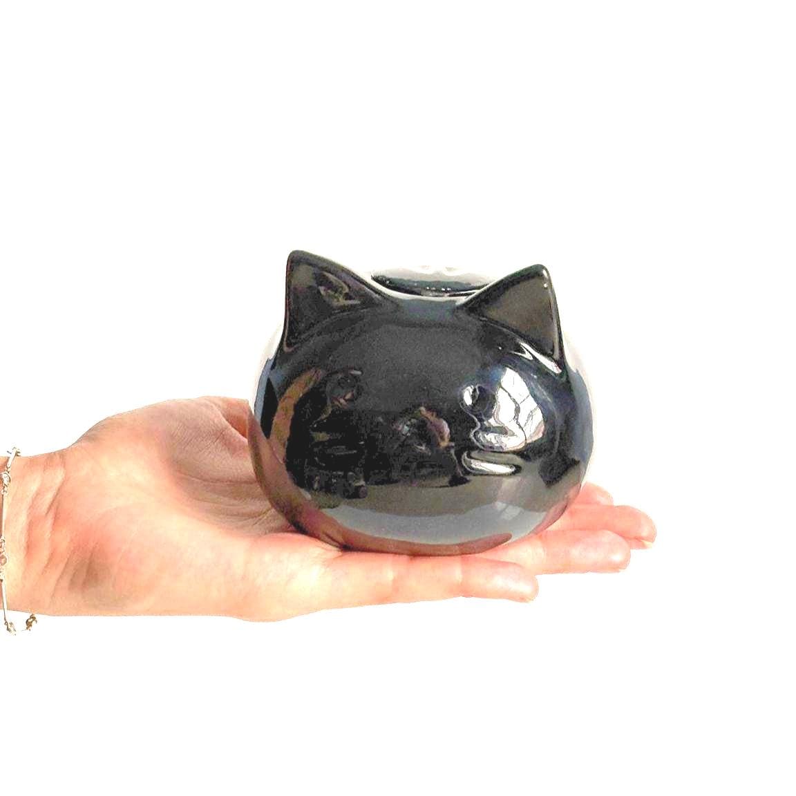Black Ceramic Cat Urn – Mini Pet Urn, Keepsake Urn for Ashes, Rainbow Bridge Memorial