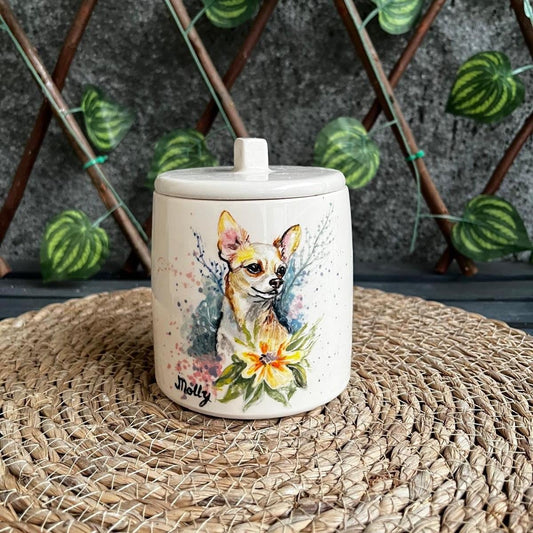 Hand Painted Ceramic Pet Urn: Custom Dog or Cat Portrait