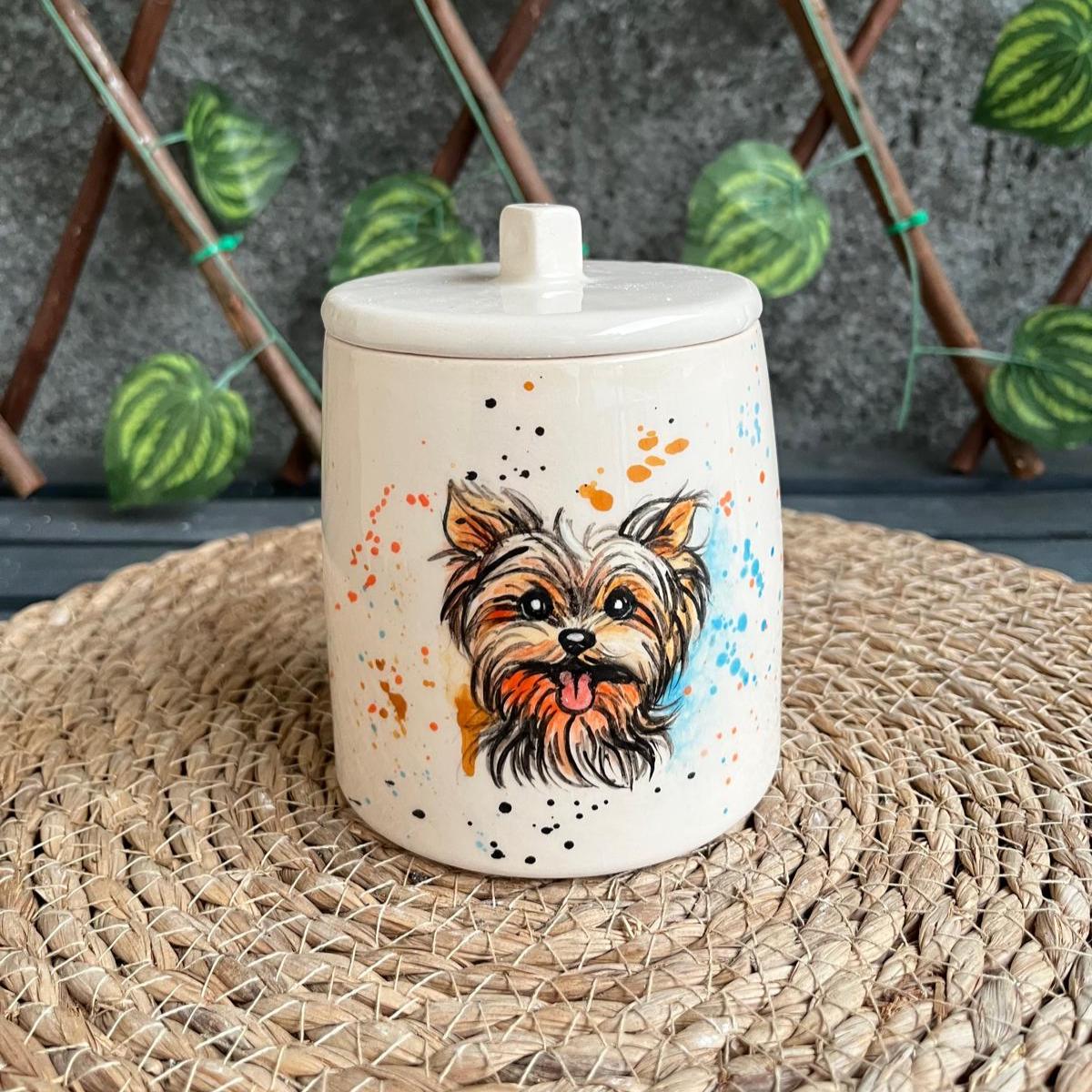 Hand Painted Ceramic Pet Urn: Custom Dog or Cat Portrait