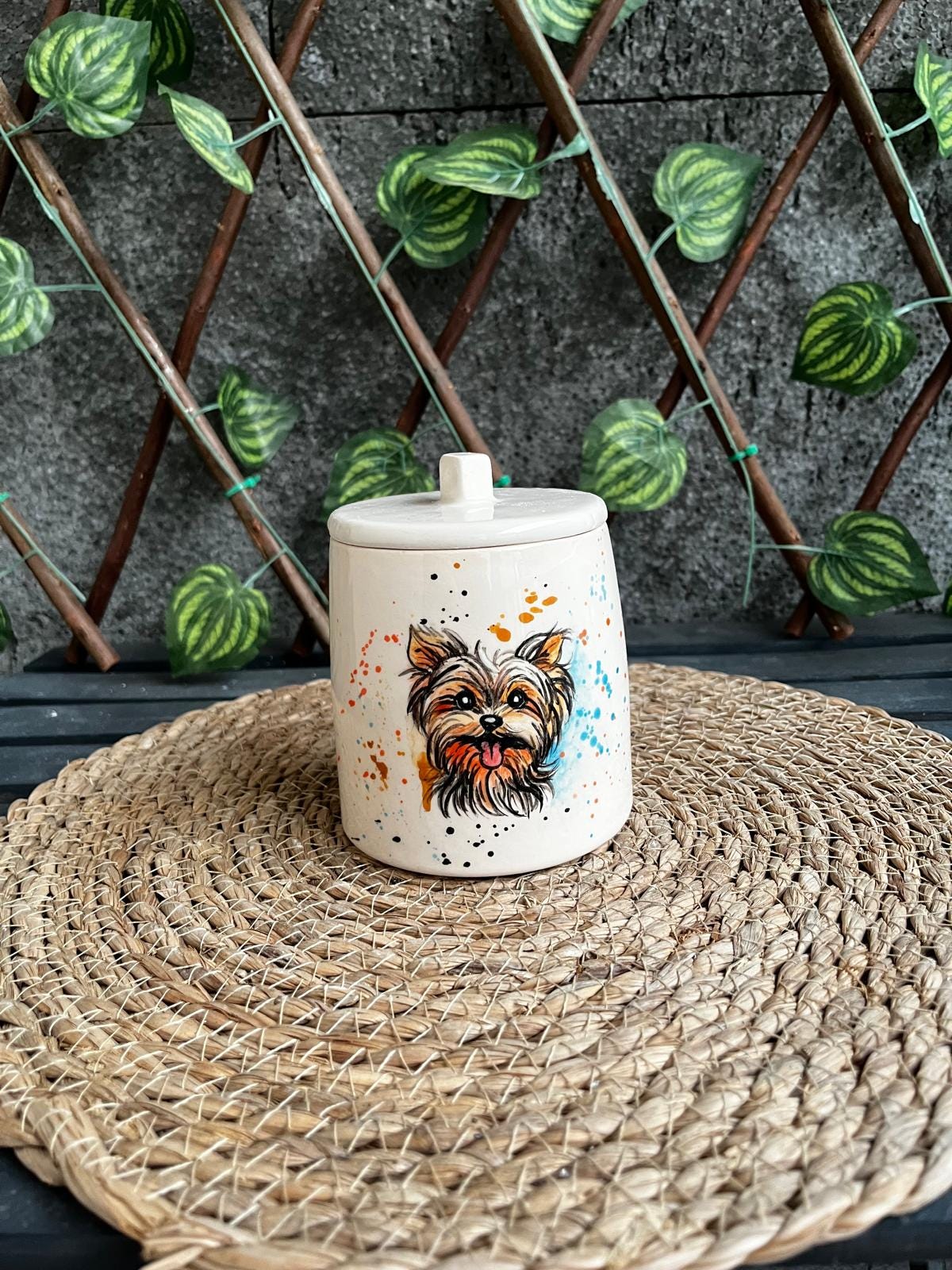 Hand Painted Ceramic Pet Urn: Custom Dog or Cat Portrait