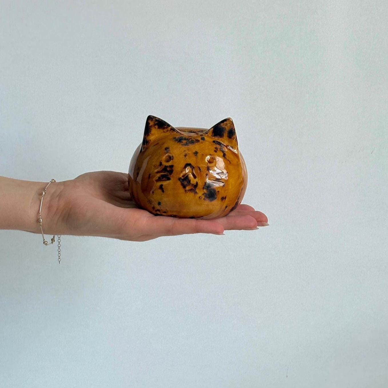 Ceramic Cat Ashes Jar Calico For – Handmade Memorial Urn for Pets – Pet Urn | Cat Urn Vase | Rainbow Bridge Keepsake !