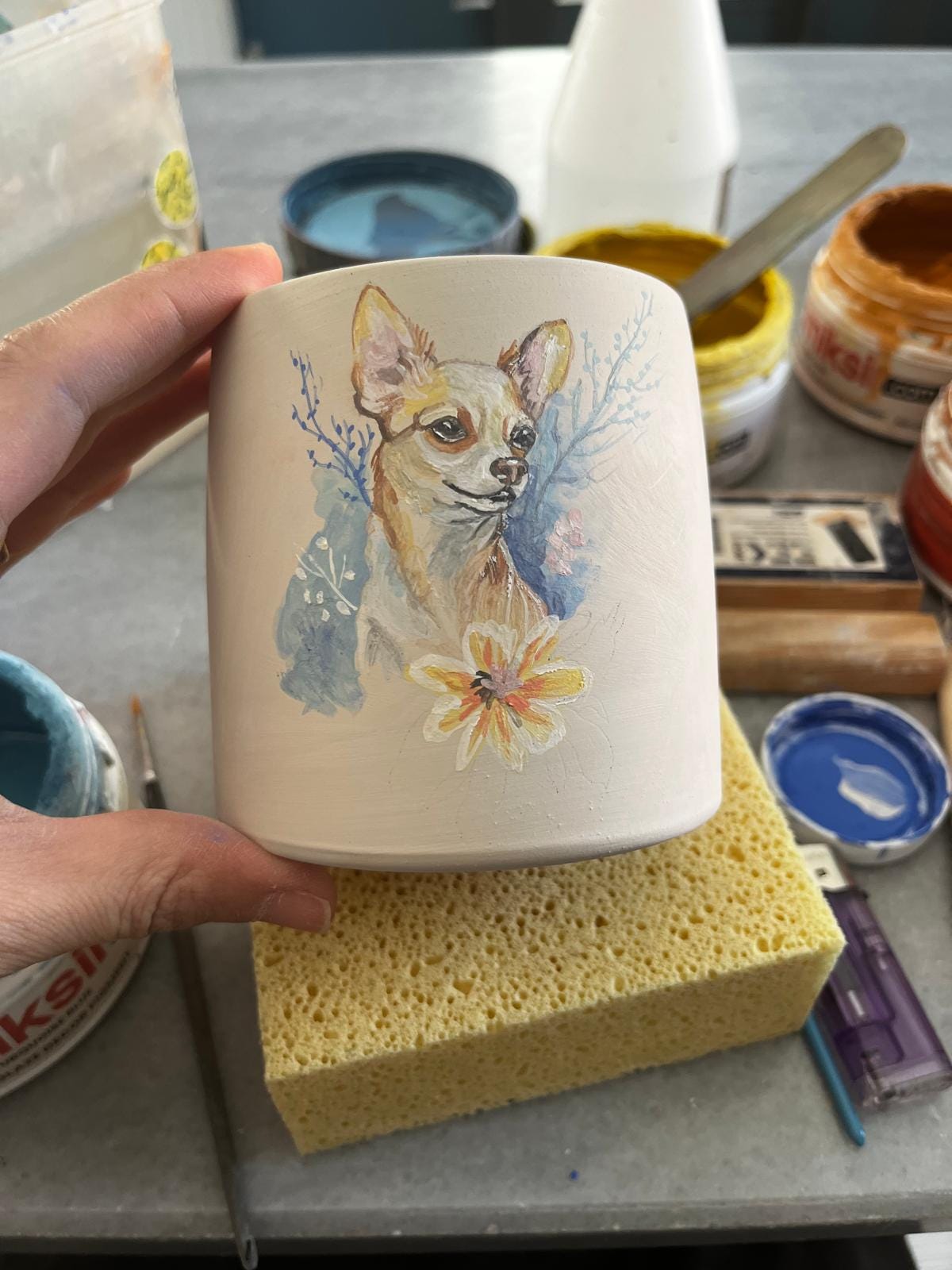 Hand Painted Ceramic Pet Urn: Custom Dog or Cat Portrait