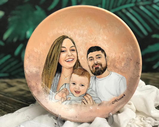 Custom Hand-Painted Family Portrait Plate | Personalized Ceramic Keepsake Gift | Unique Home Decor Targa Famiglia Personalizzata