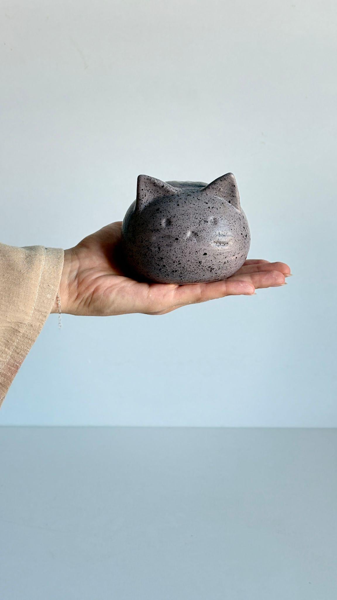 Gray Color Ceramic Cat Urn – Mini Pet Ash Urn, Keepsake Urn, Personalized Cat Memorial Gift | Rainbow Bridge | Safe Shipping Guarantee !!!