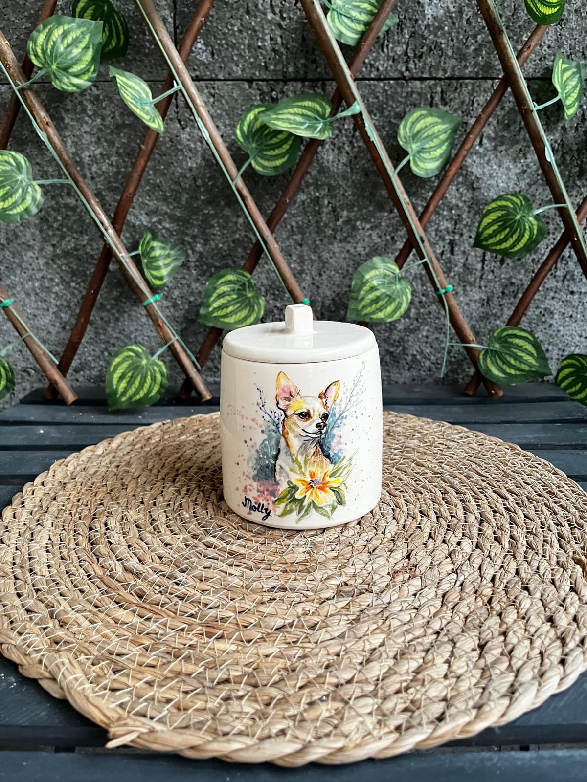 Hand Painted Ceramic Pet Urn: Custom Dog or Cat Portrait