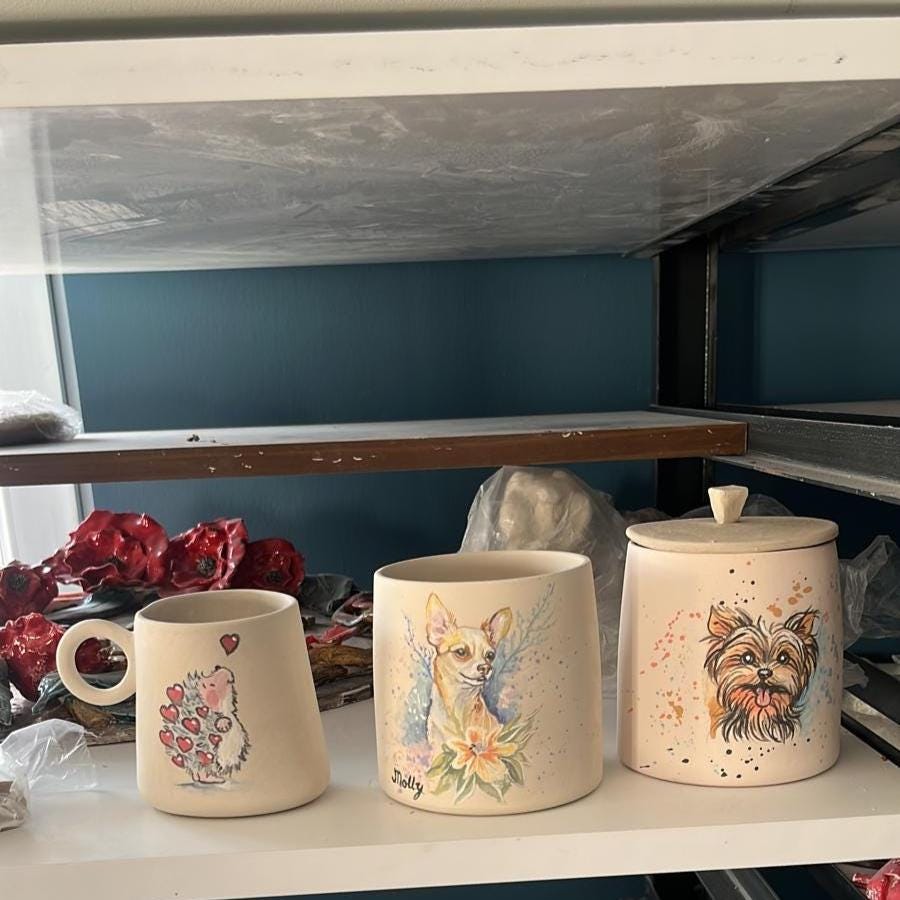 Hand Painted Ceramic Pet Urn: Custom Dog or Cat Portrait