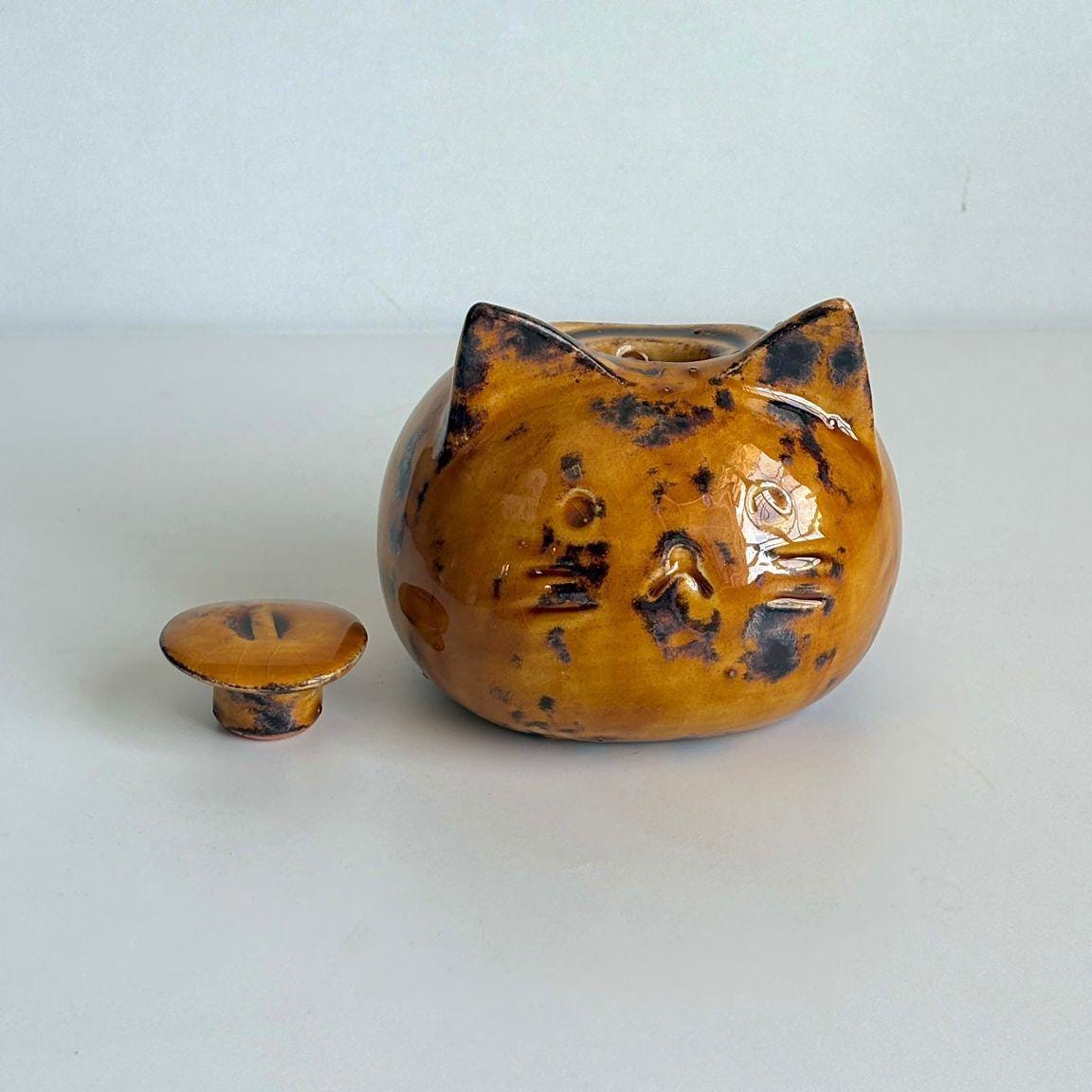 Ceramic Cat Ashes Jar Calico For – Handmade Memorial Urn for Pets – Pet Urn | Cat Urn Vase | Rainbow Bridge Keepsake !