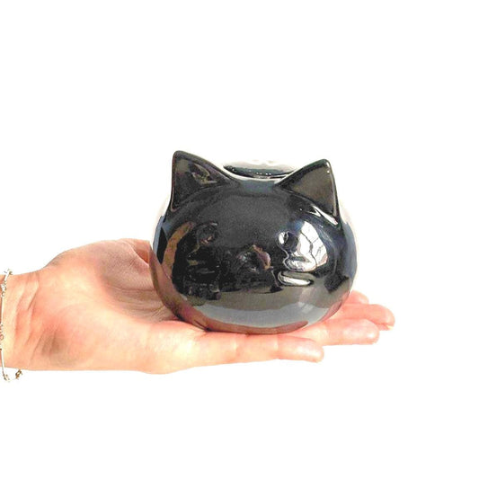 Black Ceramic Cat Urn – Mini Pet Urn, Keepsake Urn for Ashes, Rainbow Bridge Memorial
