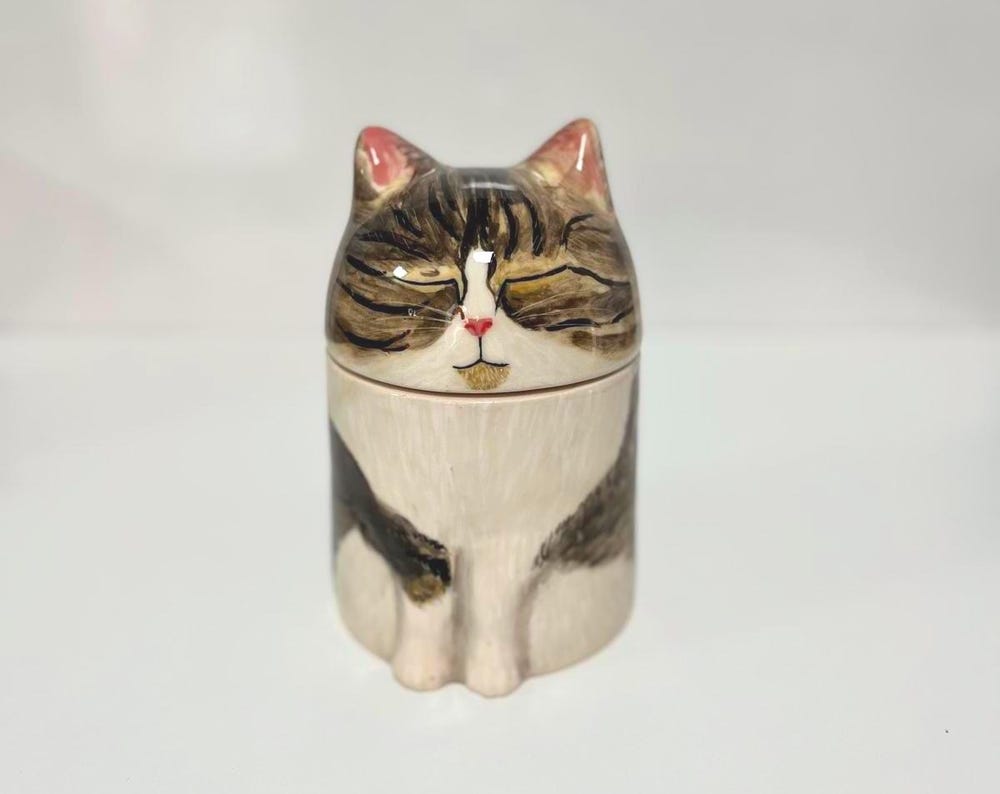 Handmade Ceramic Tabby Cat Memorial Urn Personalized Pet Ashes Keepsake